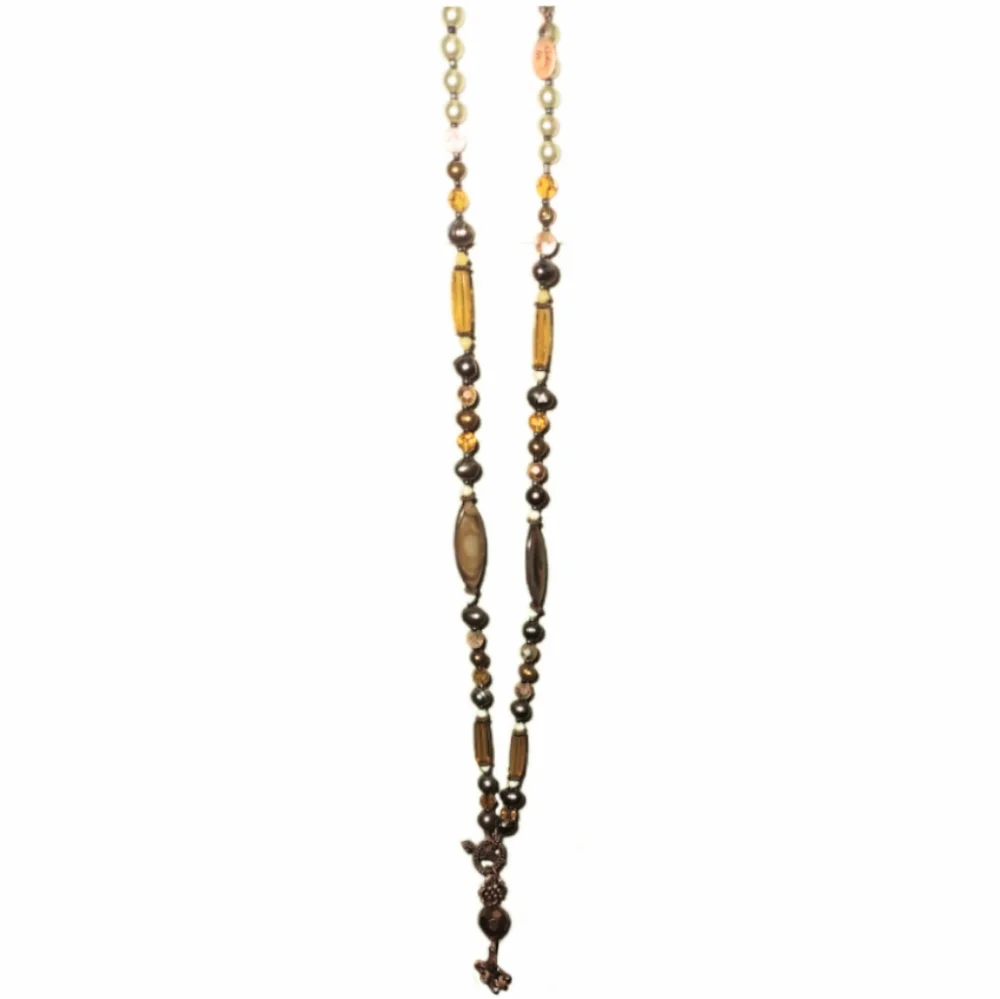 Fleur-de-lis Copper Color Brown & Yellow Gold Bead Necklace Cookie Lee Brand